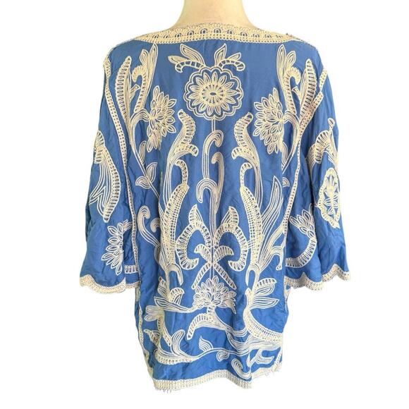 Kindred Floral Embroidered Top Blue L Bohemian Hippie Whimsy Indie Granolagirl - Picture 5 of 11